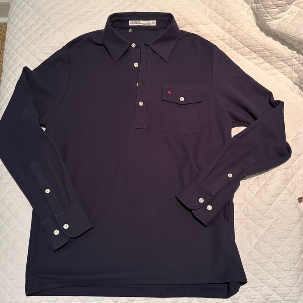 Criquet men’s long sleeve polo in Navy blue - medium
